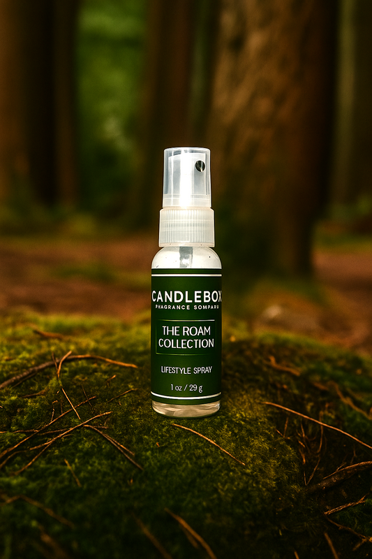 Roam Lifestyle Spray from Candlebox on forest moss background